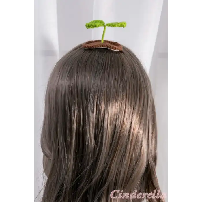 Çim Filizi Tasarım Sevimli Saç Tokası - El Yapımı Örgü İplik Anime Pens Saç Toka