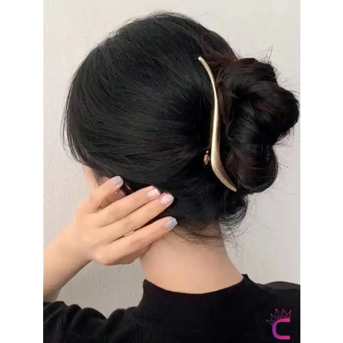 Dekoratif S Tasarım Büyük Boy Pens Saç Tokası Gold Metal 13cm - Kadın Klipsli Yan Toka Topuz Tokası