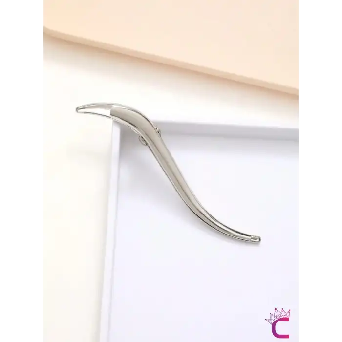 Dekoratif S Tasarım Büyük Boy Pens Saç Tokası Gümüş Metal 13cm - Kadın Klipsli Yan Toka Topuz Tokası