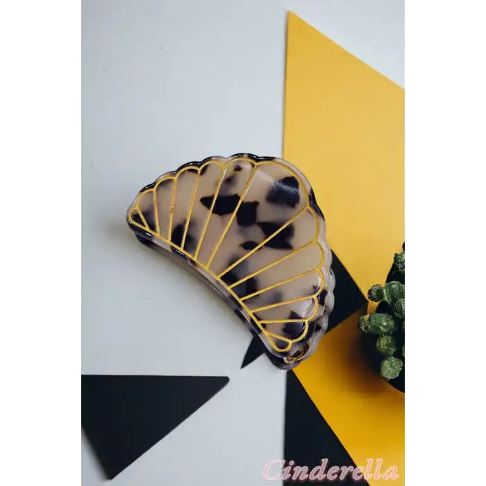 Deniz Kabuğu İstiridye Lüks Kemik Mandal Toka - Gold Detaylı Modern Sıkı Saç Tokası