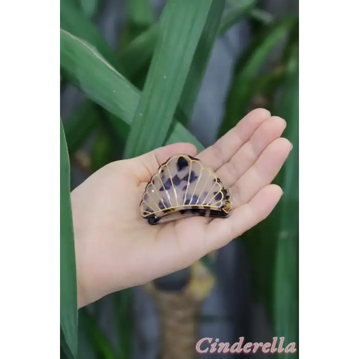 Deniz Kabuğu İstiridye Lüks Kemik Mandal Toka - Gold Detaylı Modern Sıkı Saç Tokası