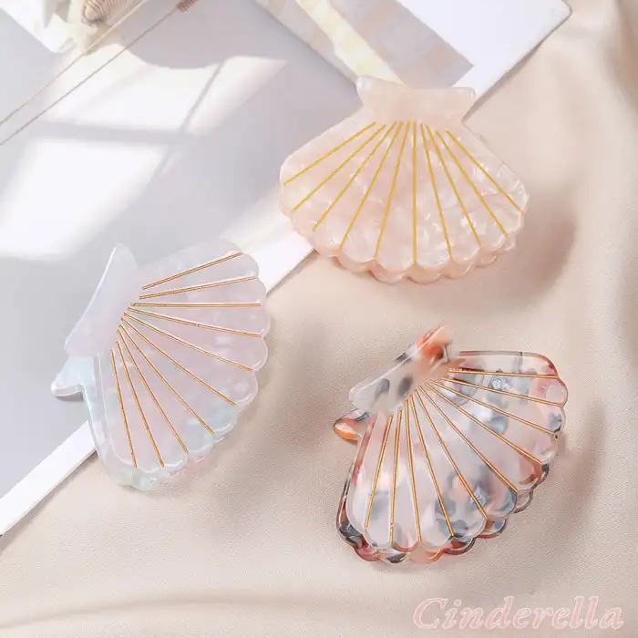 Deniz Kabuğu Model Orta Boy Asetat Mandal Toka 6.5cm - Trend Kadın Mandallı Saç Topuz Tokası Model-4