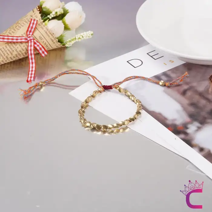 El Yapımı Örgülü Vintage Erkek Bakır Boncuk Bileklik - Ayarlanabilir İpli Halatlı Şans Bilekliği