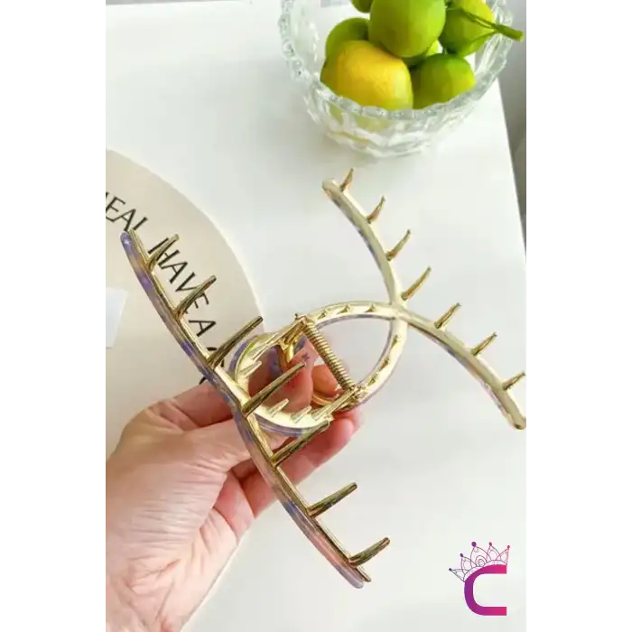 Fiyonk Hologram Leopar Desen Model Asetat Kemik Mandal Toka 11.5cm - Kadın Mandallı Saç Topuz Tokası