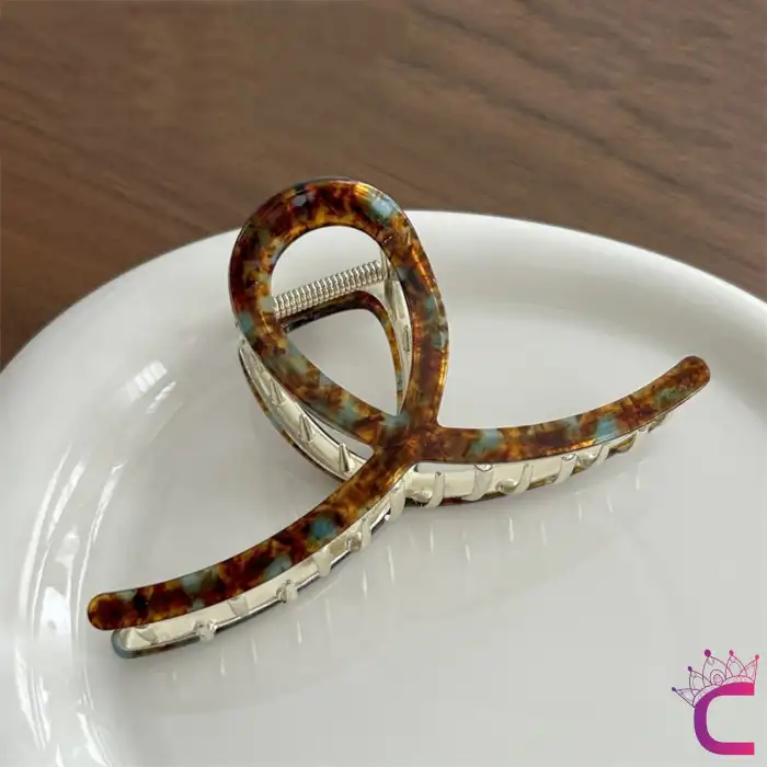 Fiyonk Hologram Leopar Desen Model Asetat Kemik Mandal Toka 11.5cm - Kadın Mandallı Saç Topuz Tokası