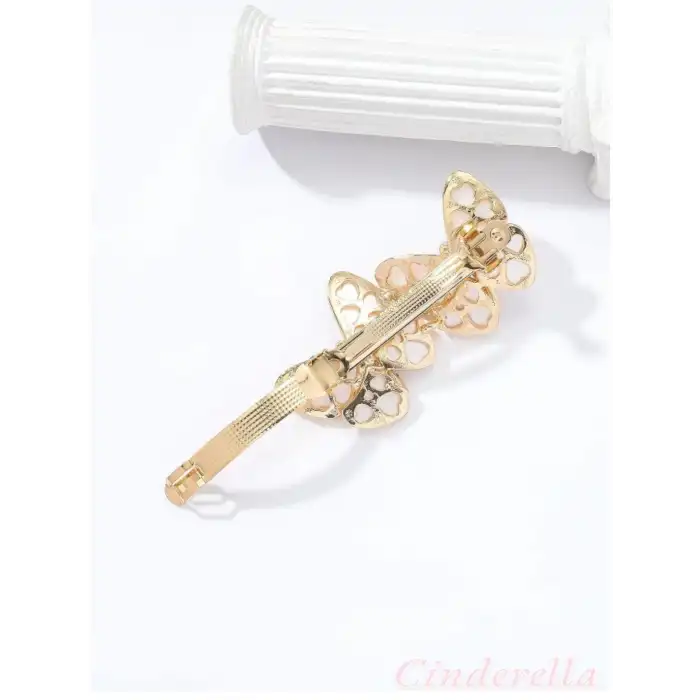 Fransız Sedef Kelebek Tasarım Kristal Taşlı Otomatik Klipsli Toka - Kadın Trend Saç Topuz Tokası