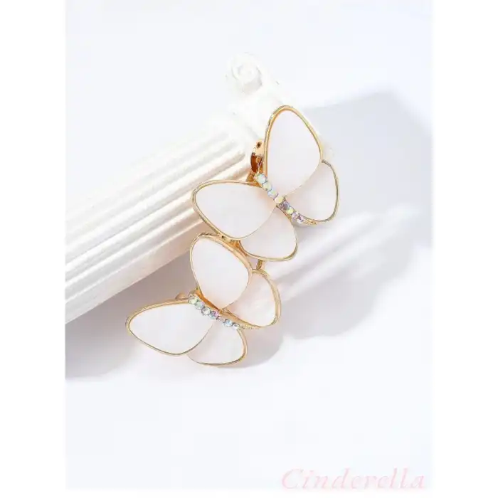 Fransız Sedef Kelebek Tasarım Kristal Taşlı Otomatik Klipsli Toka - Kadın Trend Saç Topuz Tokası