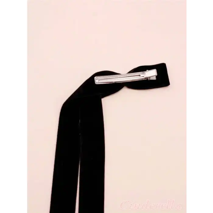 Fransız Tarzı Uzun Kurdele İnci Dekor Siyah Kadife Fiyonk Otomatik Toka - Zarif Kadın Saç Tokası