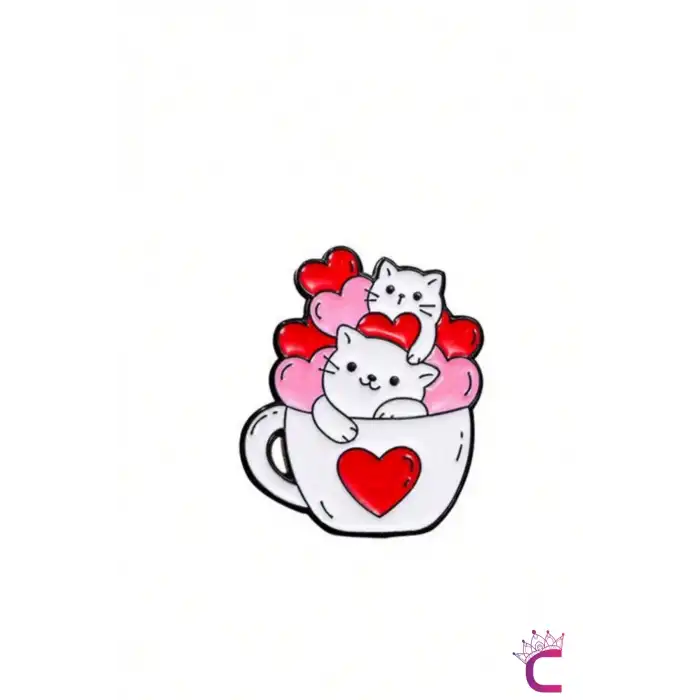 Full of Love Sevimli Kalpli Kedi Pin Broş - Hediyelik Aşk Sevgili Arkadaş Çanta Şapka Süsü Rozeti