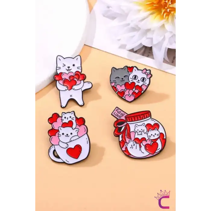 Full of Love Sevimli Kalpli Kedi Pin Broş - Hediyelik Aşk Sevgili Arkadaş Çanta Şapka Süsü Rozeti