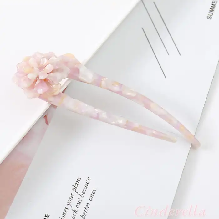 Gül Beyaz Flower Fransız El Yapımı Lüks Kemik Topuz Tokası - Çubuk Saç Topuz Tokası - Topuz Çubuğu