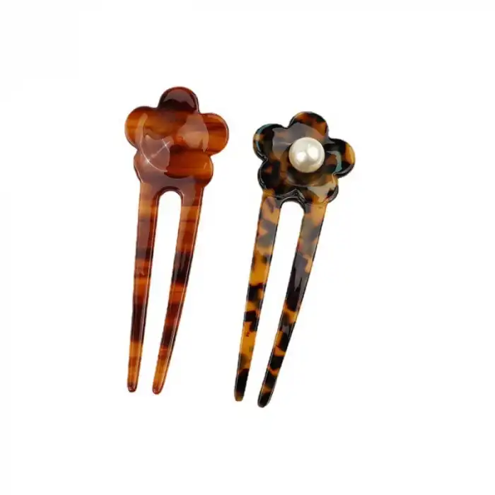 İncili Bakır Kızılı Model France-Handmade Lüks Kemik Topuz Tokası - Çubuk Saç Topuz Tokası