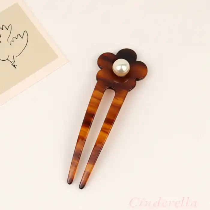 İncili Bakır Kızılı Model France-Handmade Lüks Kemik Topuz Tokası - Çubuk Saç Topuz Tokası