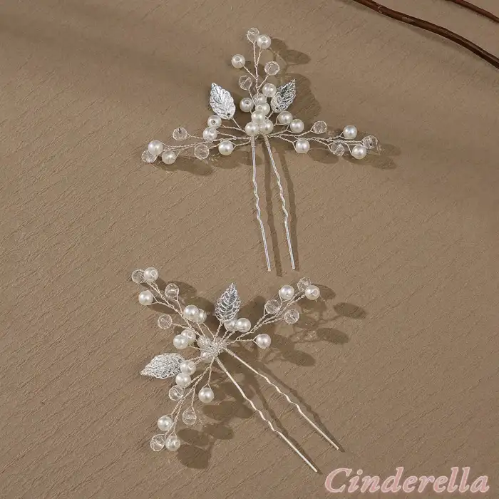 İncili Gümüş Yapraklı İnci Kristal Taşlı Firkete Set - Gelin Tacı Düğün Nikah Nişan Saç Topuz Toka