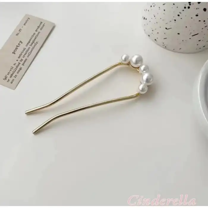 İncili Metal Çubuk Topuz Tokası Gold - Trend İnci Taşlı Saç Topuz Çubuğu