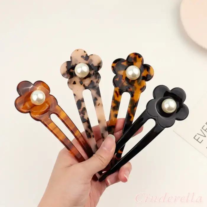 İncili Siyah Model France-Handmade Lüks Kemik Topuz Tokası - Çubuk Saç Topuz Tokası