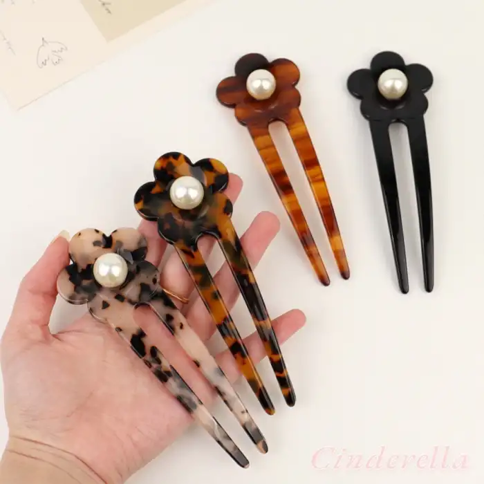 İncili Siyah Model France-Handmade Lüks Kemik Topuz Tokası - Çubuk Saç Topuz Tokası