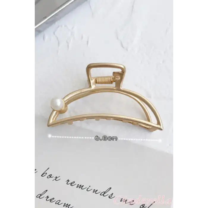 İncili Yarım Ay Model Kadın Gold Metal Mandal Toka - Orta Boy Sıkı Toplayan Lüks Mandal Saç Tokası