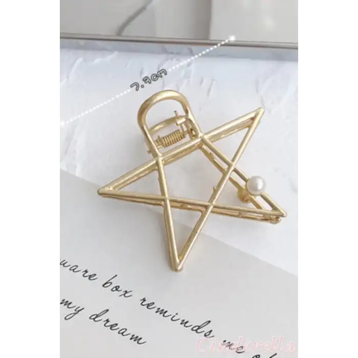 İncili Yıldız Model Kadın Gold Metal Mandal Toka - Orta Boy Sıkı Toplayan Lüks Mandal Saç Tokası