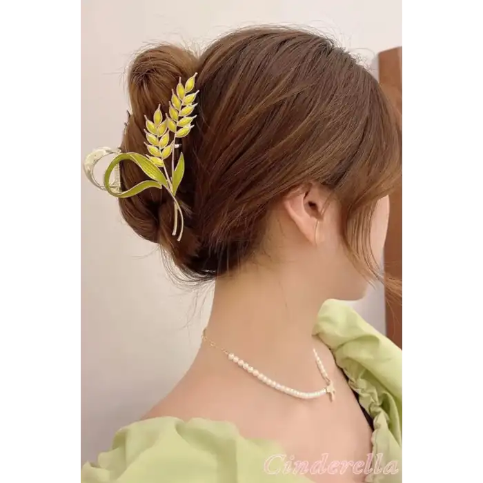 Kadın Buğday Detaylı Gold Metal Mandal Toka - Yeni Sezon Büyük Mandallı Saç Tokası