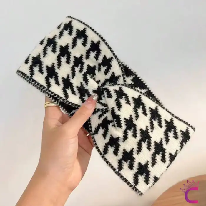 Kadın Kışlık Örgü Kafa Bandı Saç Bandana Siyah Beyaz - Geniş Rahat Günlük Kullanım Makyaj Bandanası