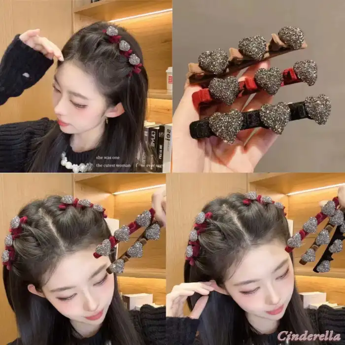 Kalpli Saç Bükücü Kadife Dokulu Yan Saç Tokası Siyah - Mini Taşlı Pens Klips Toka Saç Aksesuarı