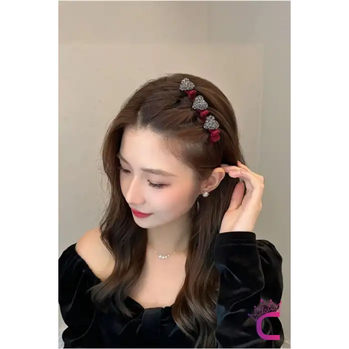 Kalpli Saç Bükücü Kadife Dokulu Yan Saç Tokası Bordo - Mini Taşlı Klips Pens Toka Saç Aksesuarı