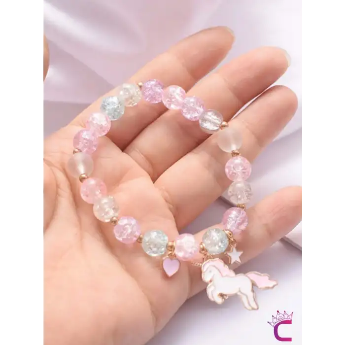 Kalpli Yıldızlı Unicorn Aytaşı Boncuklu Kız Çocuk Bileklik - Doğum Günü Hediyesi Hediyelik Aksesuar