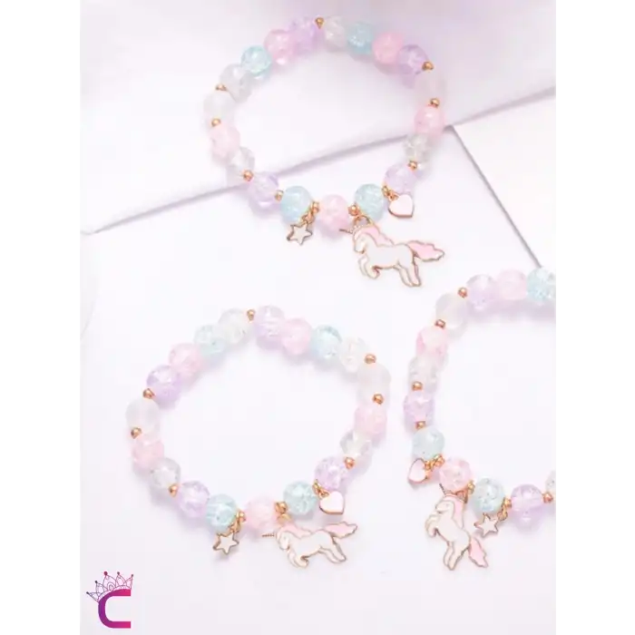 Kalpli Yıldızlı Unicorn Aytaşı Boncuklu Kız Çocuk Bileklik - Doğum Günü Hediyesi Hediyelik Aksesuar