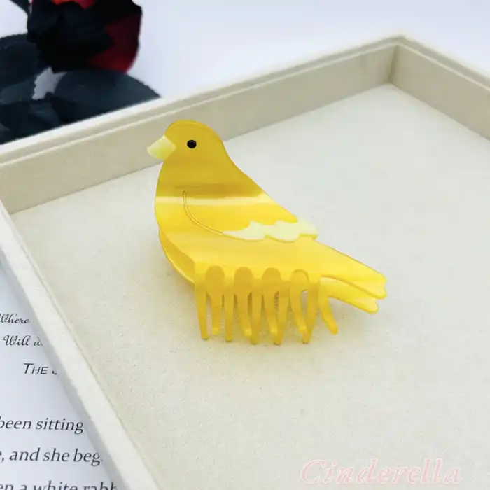 Kanarya Model Lüks Asetat Orta Boy Kemik Mandal Toka 7.5cm - Yazlık Sezon Mandallı Saç Topuz Tokası