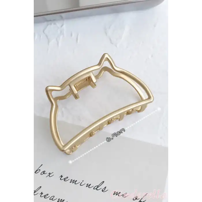 Kedi Model Kadın Gold Metal Mandal Toka - Orta Boy Sıkı Toplayan Lüks Mandal Saç Tokası