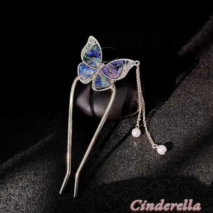 Kelebek Model Sarkıt İncili Taşlı Metal Topuz Tokası - Sallantılı Yeni Sezon Çubuk Saç Topuz Tokası