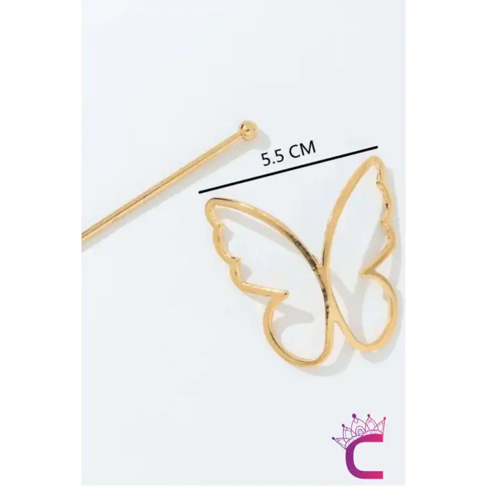 Kelebek Tasarım Gold Metal Topuz Tokası - Kelebekli Çubuk Toka Saç Çubuğu Aksesuar Kadın