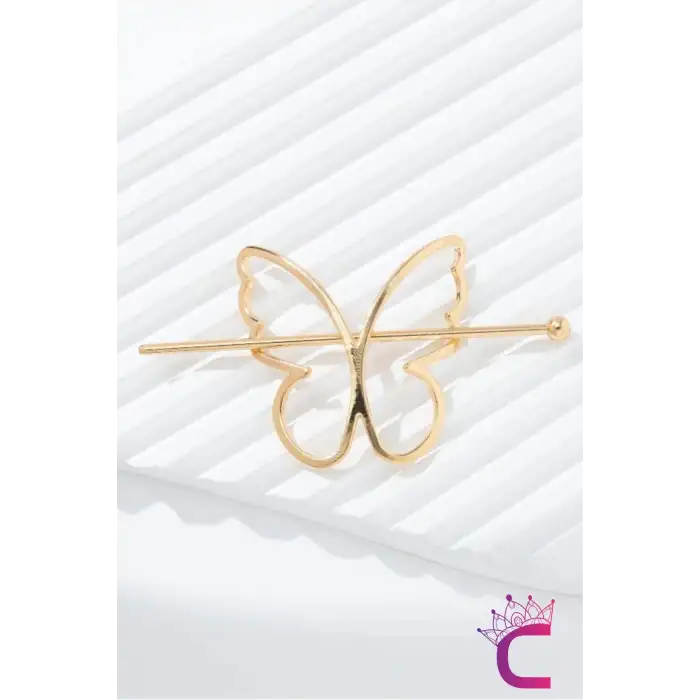 Kelebek Tasarım Gold Metal Topuz Tokası - Kelebekli Çubuk Toka Saç Çubuğu Aksesuar Kadın