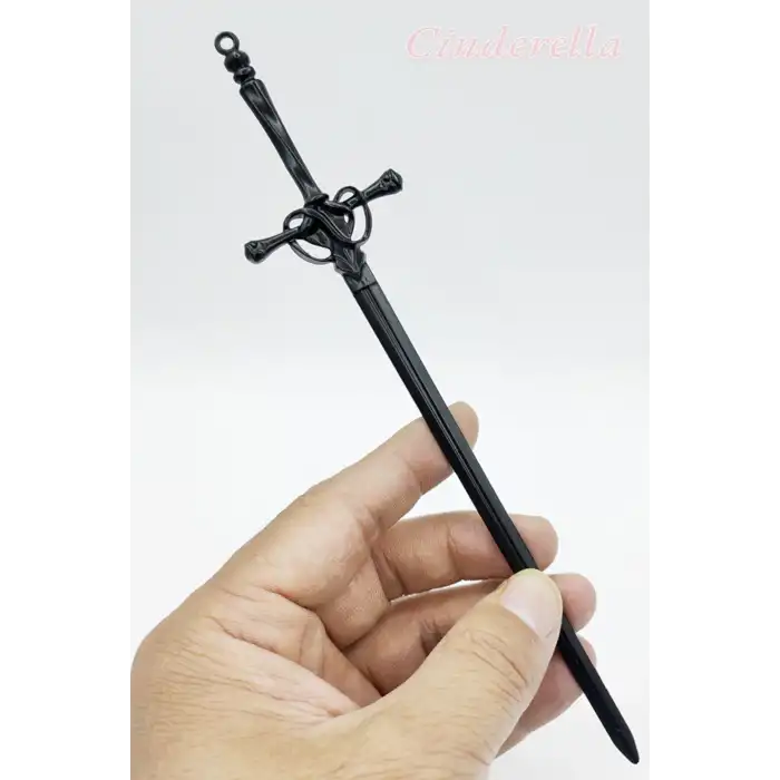 Kılıç Tasarım Kadın Moda Siyah Metal Topuz Tokası 20cm - Sade ve Zarif Uzun Saç Topuz Çubuğu