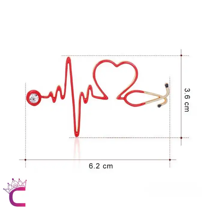 Kırmızı Kalp Atışı Steteskop Doktor Broş Hediyelik Zirkon Taşlı Sağlıkçı Hemşire Yaka İğnesi Broşu