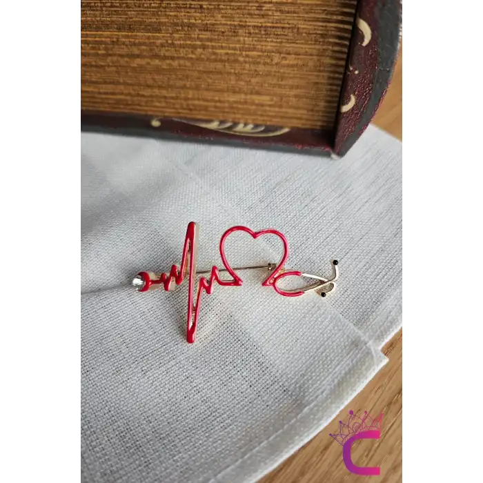 Kırmızı Kalp Atışı Steteskop Doktor Broş Hediyelik Zirkon Taşlı Sağlıkçı Hemşire Yaka İğnesi Broşu