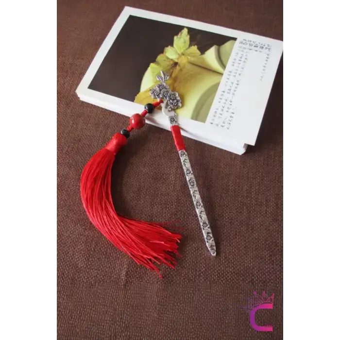 Kitap Ayıracı Tasarım Çiçekli Püsküllü Metal Saç Topuz Tokası 13cm Kız Arkadaş Sevgili Kadına Hediye