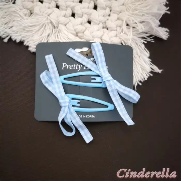 Kore Tarzı Kurdele Fiyonk Model Çıt Çıt Toka Seti Açık Mavi - Yeni Sezon Aksesuar Çıtçıt Saç Tokası