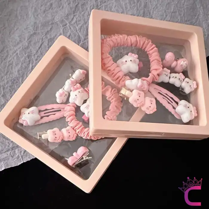 Kt Cat 6lı Özel Kutulu Hediyelik Kız Çocuk Toka Seti - Pembe Çıtçıt Pens Lastikli Bebek Saç Tokası