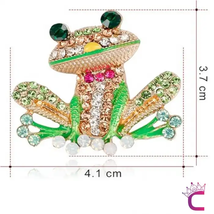Kurbağa Tasarım Taşlı Kadın Broş - Sevimli Hediyelik Aksesuar Çanta Ceket Elbise Yaka İğnesi Broş