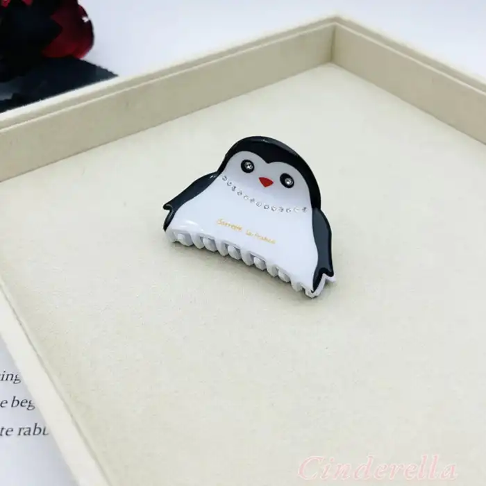 La France Penguen Lüks Asetat Orta Boy Kemik Mandal Toka 7cm - Mandallı Saç Topuz Tokası