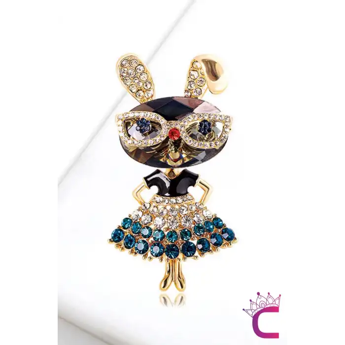 Lady Rabbit Özel Tasarım Taşlı Kadın Broş - Hediyelik Öğretmen Öğrenci Ofis İş Arkadaşı Yaka İğnesi
