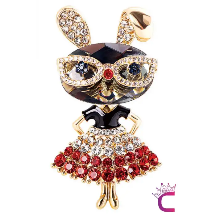 Lady Rabbit Özel Tasarım Taşlı Kadın Broş - Hediyelik Sevgiliye Kız Arkadaşa Eşe Ceket Yaka İğnesi