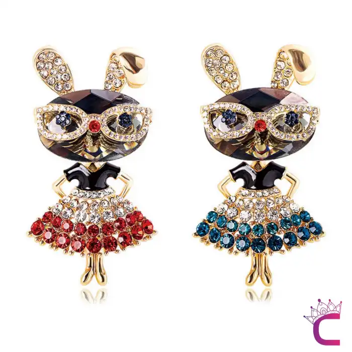 Lady Rabbit Özel Tasarım Taşlı Kadın Broş - Hediyelik Sevgiliye Kız Arkadaşa Eşe Ceket Yaka İğnesi