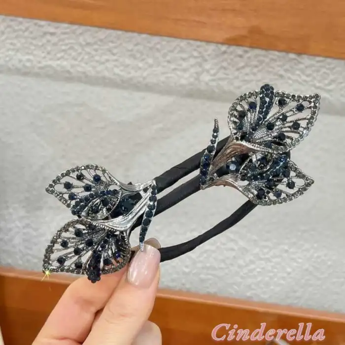 Lale Model Siyah Taşlı Kolay Toplanabilir Kadın Topuz Tokası - Kabarık ve Gür Saç için Moda Saç Toka