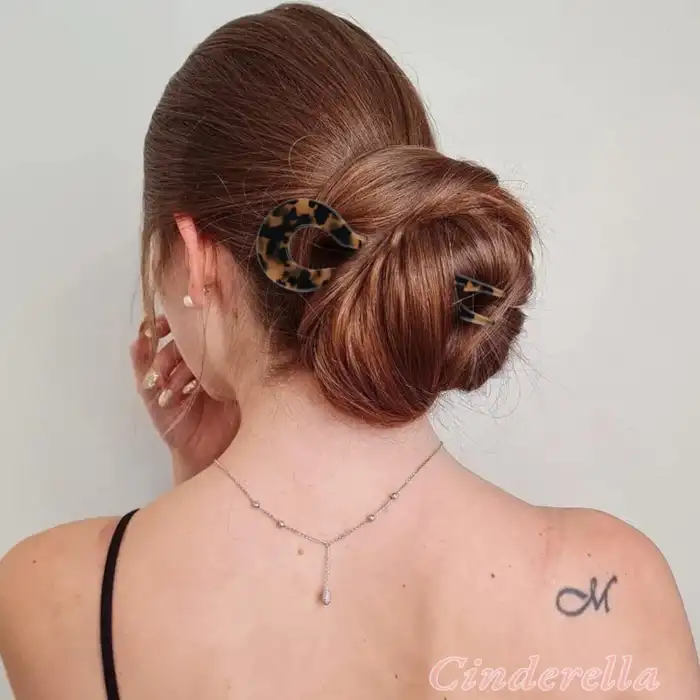 Leopar Desen France-Handmade Lüks Kemik Topuz Tokası - Kalın Saçlara Uygun Çubuk Saç Topuz Tokası