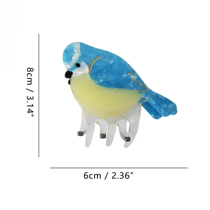 Mavi Baştankara Kuşu Model Lüks Asetat Kemik Mandal Toka 8cm - Yeni Trend Kadın Mandallı Saç Tokası