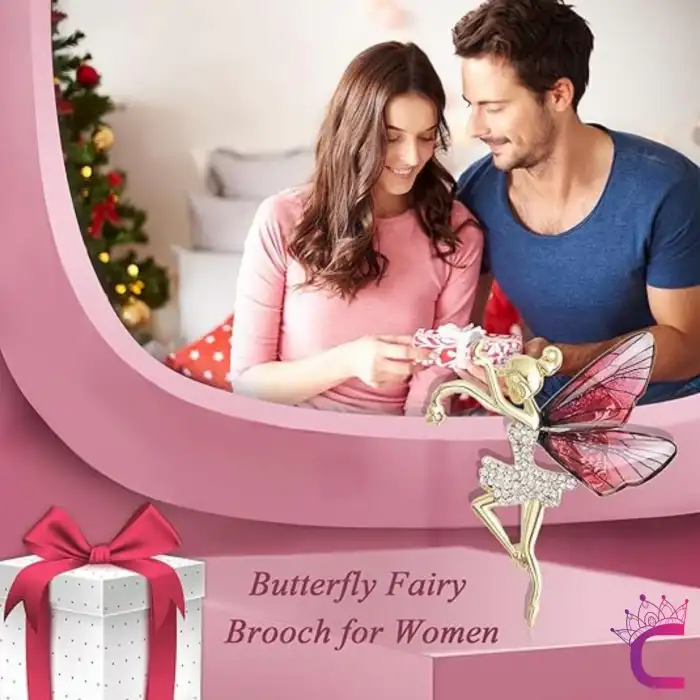 Melek Kız Kelebekli Kanatlı Kadın Taşlı Broş Kırmızı - Hediyelik Elbise Ceket Yaka İğnesi Broşu