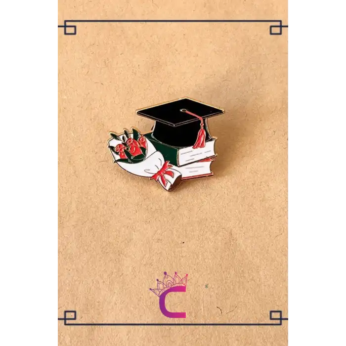 Mezuniyet Kepi Çiçek Kitap Tasarım Öğrenci Broş - Hediyelik Yaka Rozeti Arkadaşa Elbise Yaka İğnesi